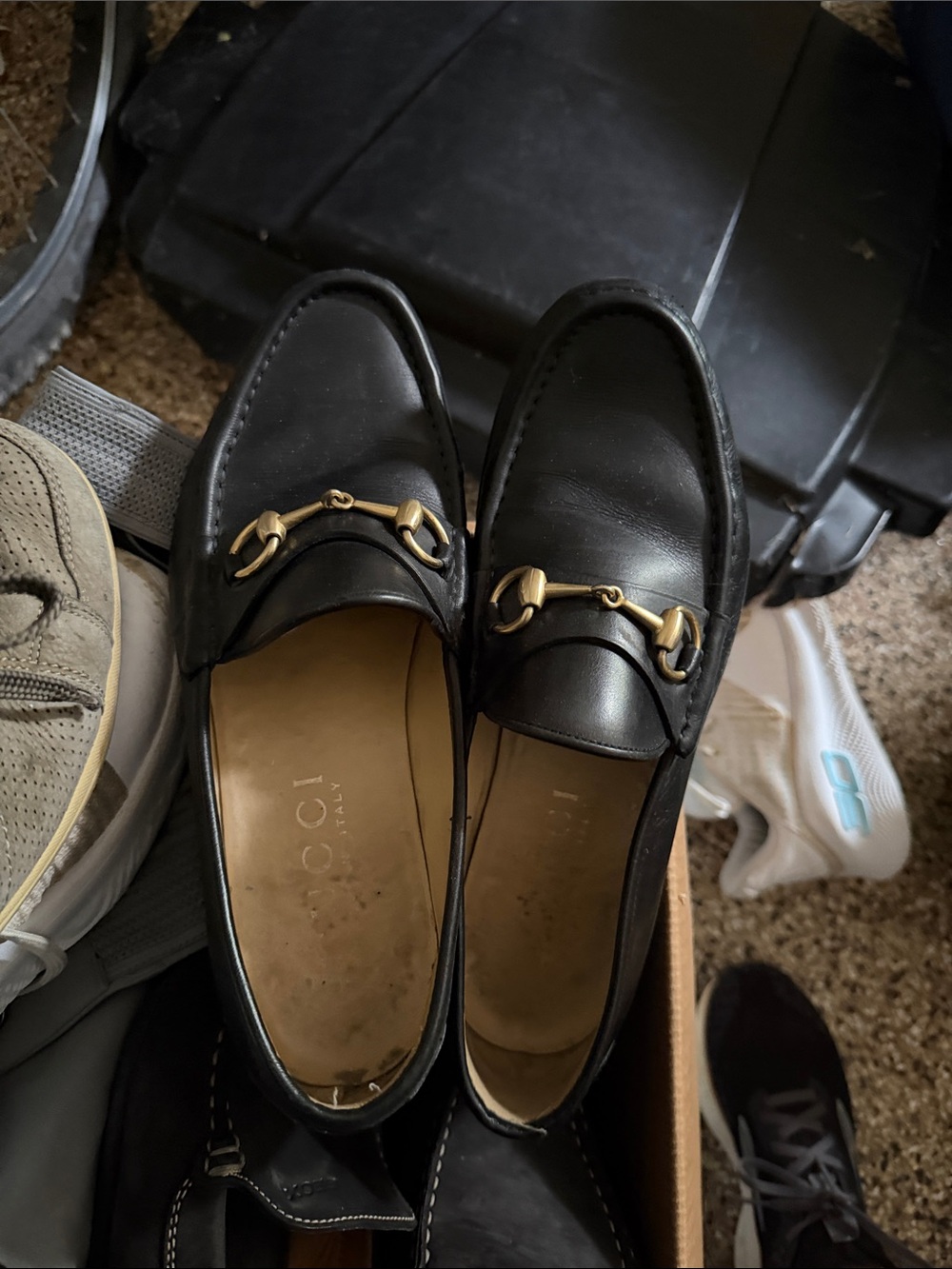 Gucci Black Leather Horsebit Slip-On Loafers
